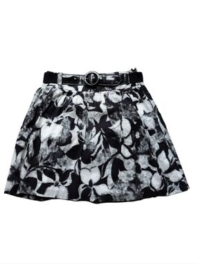 A. Byer A-line Mini Pleated Skirt Size 3 Black/White Floral Black Belt Lined